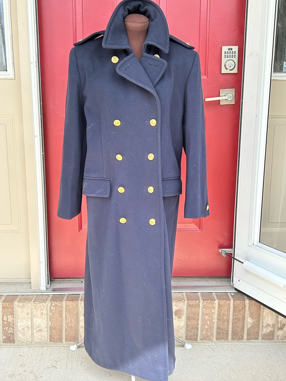 VTG PORTFOLIO PERRY ELLIS s6 Classic Navy Dbl Breasted Long Wool Coat-pristine!